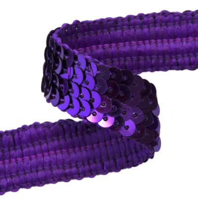 Тесьма с пайетками 12, шир. 20 мм/уп. 25+/-1 м, цвет фиолет - купить в Норильске. Цена: 778.19 руб.