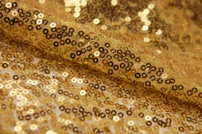 Сетка с пайетками №6, 188 гр/м2, шир.130см, цвет золото - купить в Норильске. Цена 371.02 руб.