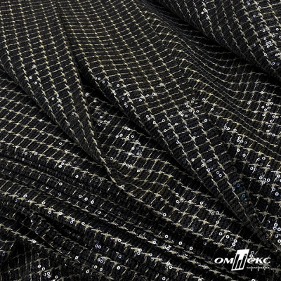 Ткань костюмная с пайетками, 100%полиэстр, 460+/-10 гр/м2, 150см #309 - цв. чёрный - купить в Норильске. Цена 1 203.93 руб.