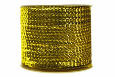 Пайетки "ОмТекс" на нитях, SILVER-BASE, 6 мм С / упак.73+/-1м, цв. 7 - св.золото - купить в Норильске. Цена: 468.37 руб.